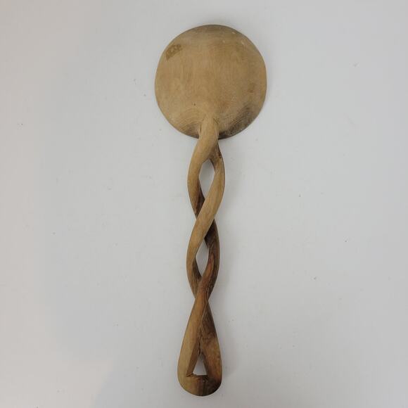 Hand Carved Wooden Salad Servers Set African Tribal Twisted Olive Wood Design - Picture 10 of 11